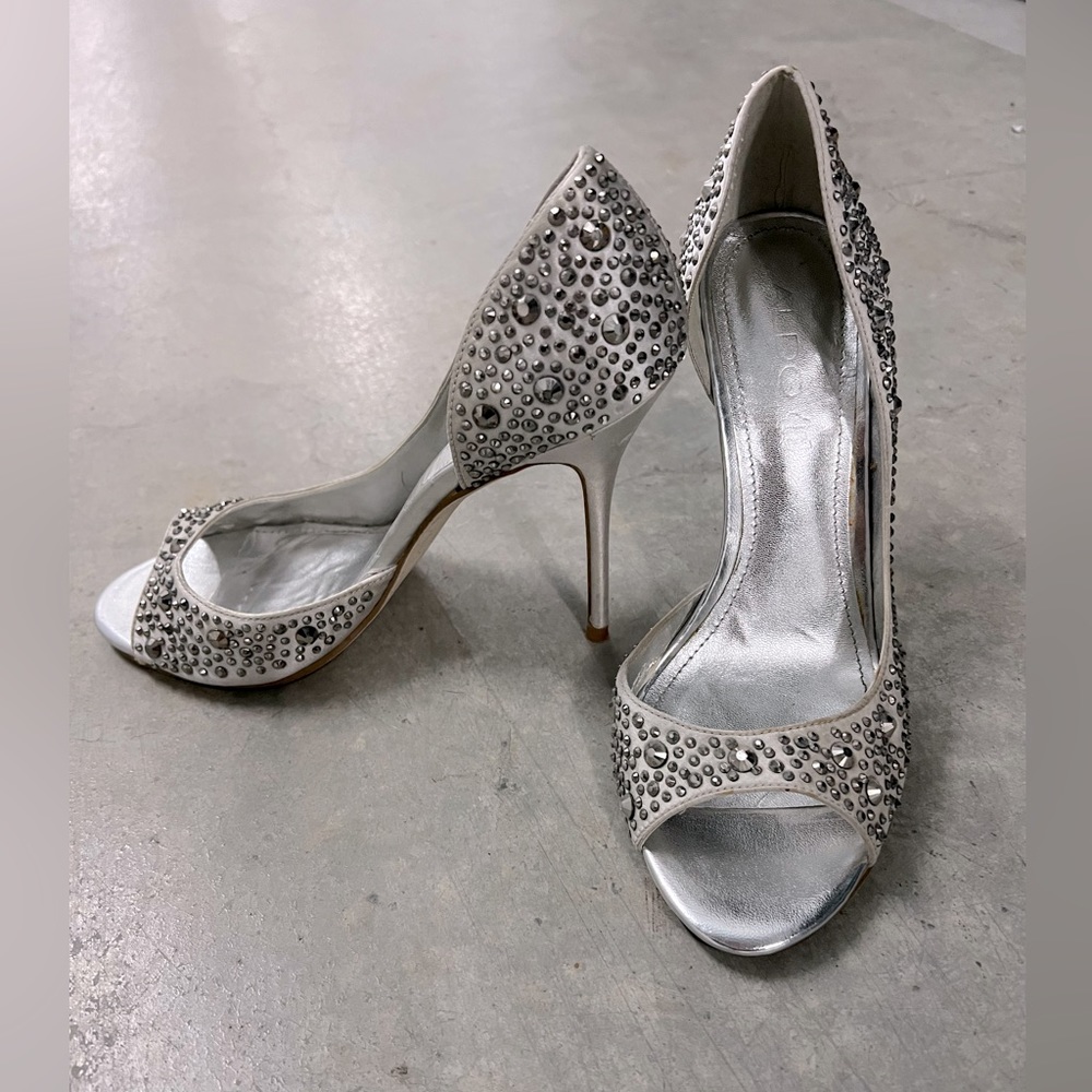 Aldo Silver Rhinestone Stiletto, Size 38